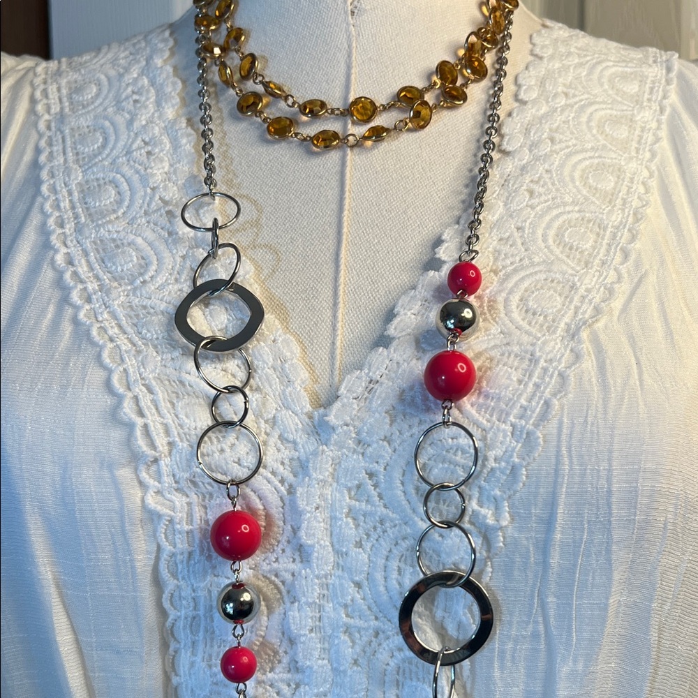 Silver and Pink Beaded Necklace